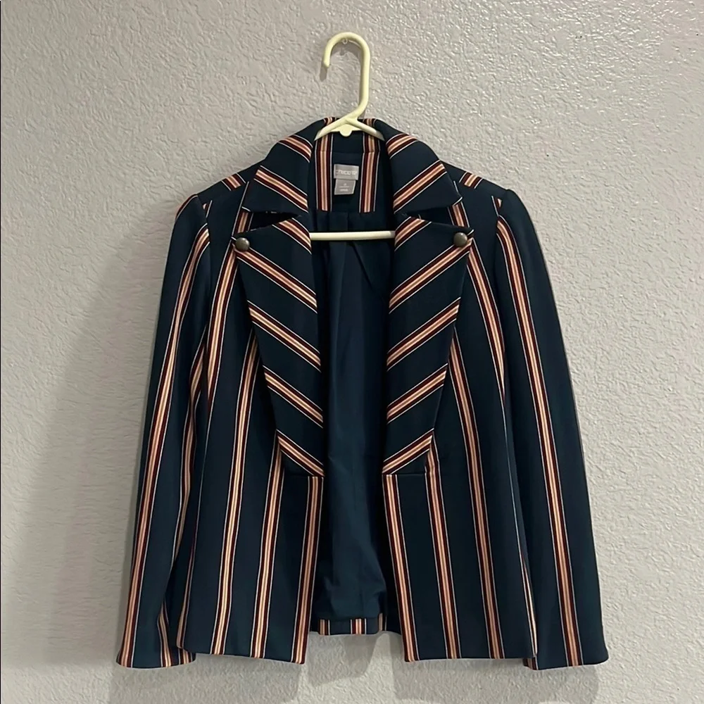 Chicos Jacket Womens 0 Small Navy Stripe Ponte Single Hidden Closure Business - Picture 3 of 11